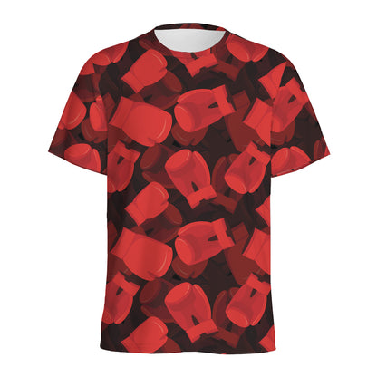Red Boxing Gloves Pattern Print Men's Sports T-Shirt