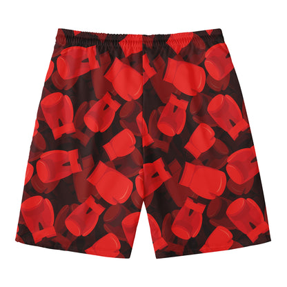 Red Boxing Gloves Pattern Print Men's Swim Trunks