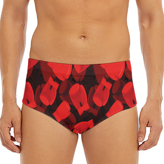 Red Boxing Gloves Pattern Print Men's Triangle Swim Briefs