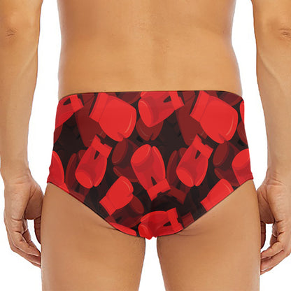 Red Boxing Gloves Pattern Print Men's Triangle Swim Briefs