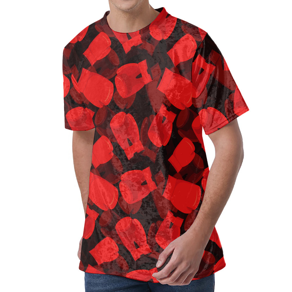 Red Boxing Gloves Pattern Print Men's Velvet T-Shirt