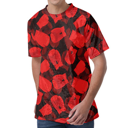 Red Boxing Gloves Pattern Print Men's Velvet T-Shirt
