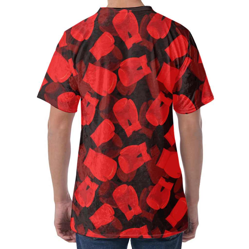 Red Boxing Gloves Pattern Print Men's Velvet T-Shirt