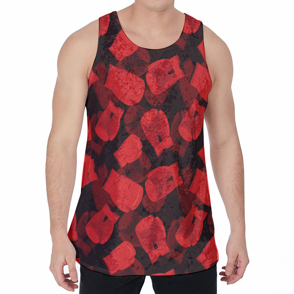 Red Boxing Gloves Pattern Print Men's Velvet Tank Top