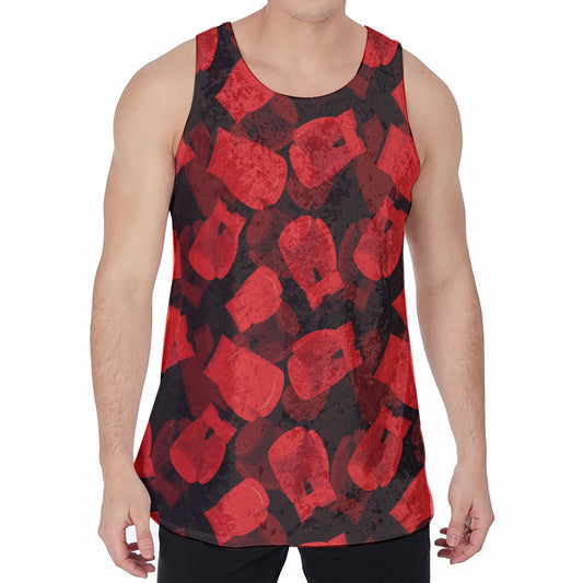 Red Boxing Gloves Pattern Print Men's Velvet Tank Top