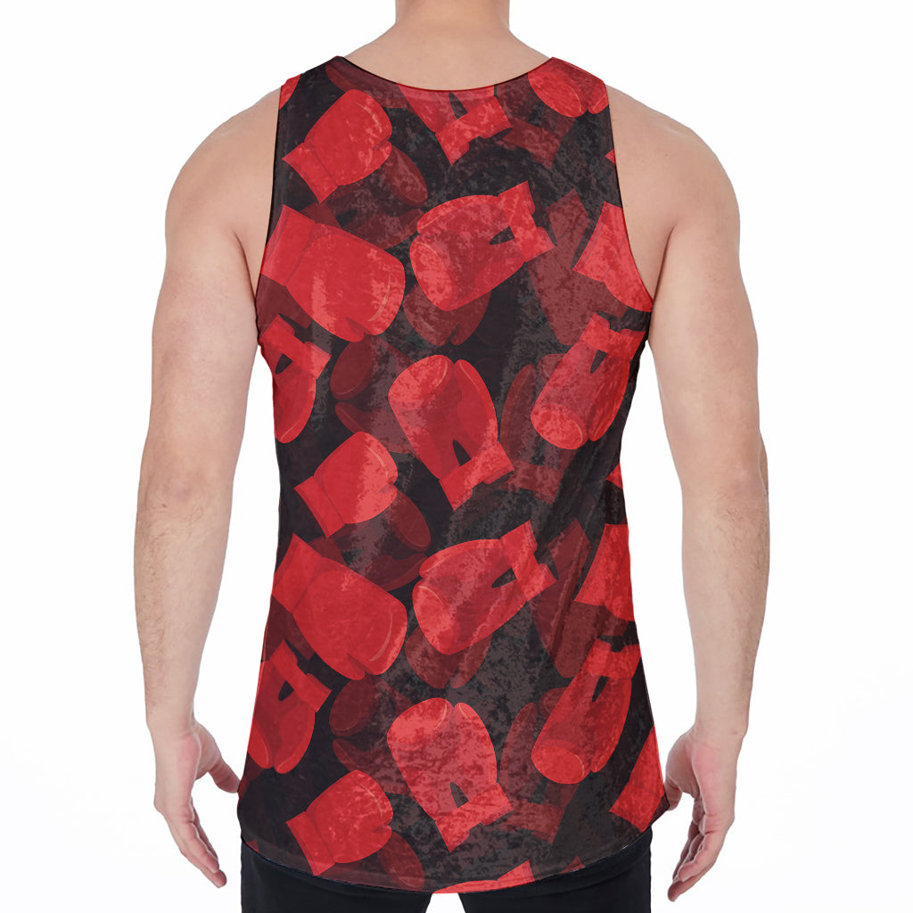 Red Boxing Gloves Pattern Print Men's Velvet Tank Top