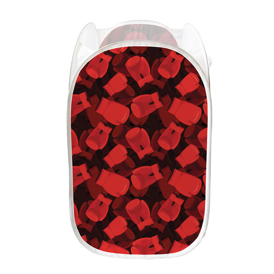 Red Boxing Gloves Pattern Print Mesh Laundry Hamper