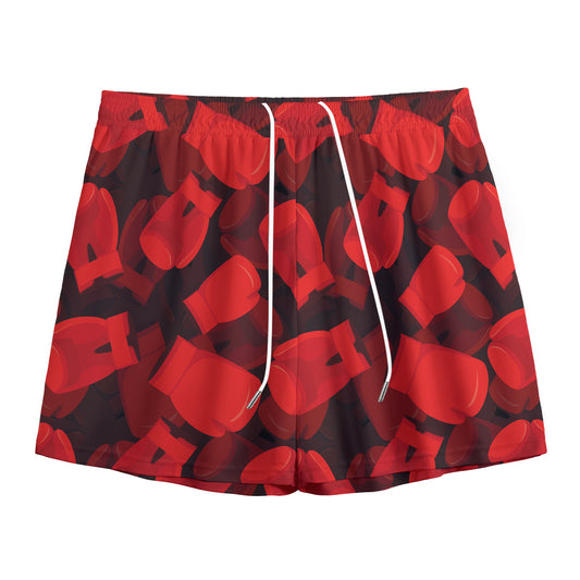 Red Boxing Gloves Pattern Print Mesh Shorts