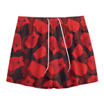 Red Boxing Gloves Pattern Print Mesh Shorts