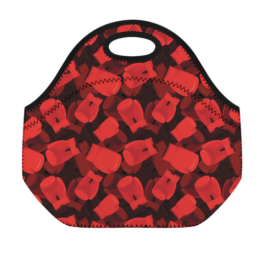 Red Boxing Gloves Pattern Print Neoprene Lunch Bag