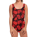Red Boxing Gloves Pattern Print One Piece Swimsuit