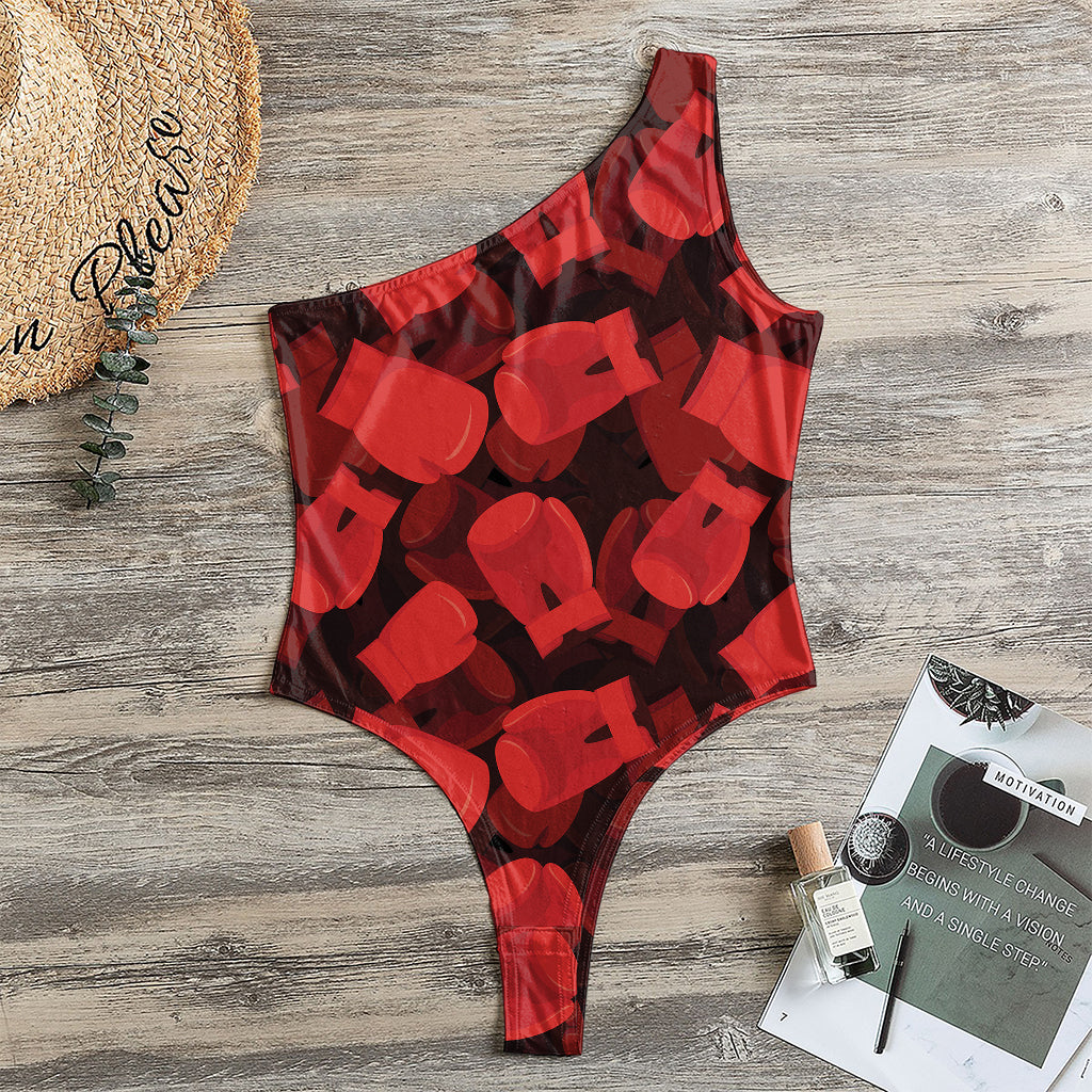Red Boxing Gloves Pattern Print One Shoulder Bodysuit