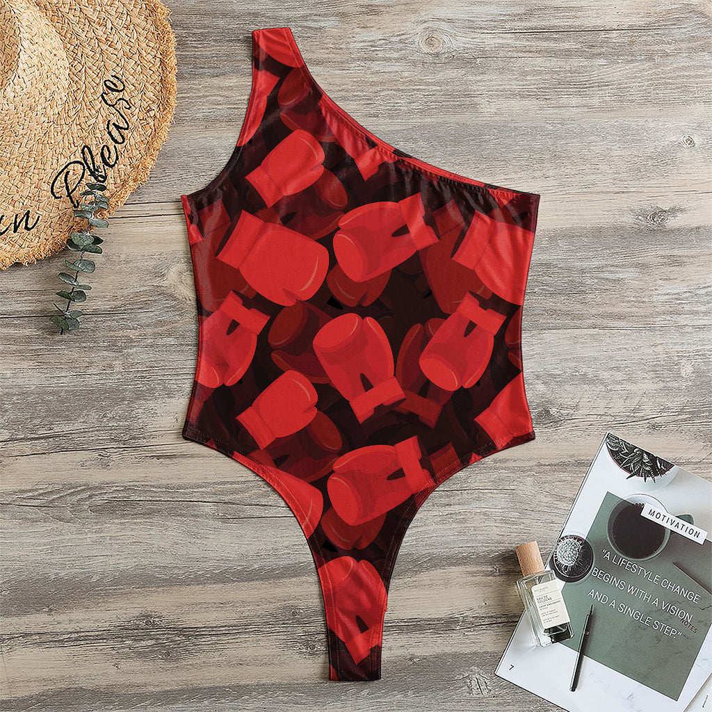 Red Boxing Gloves Pattern Print One Shoulder Bodysuit
