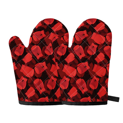 Red Boxing Gloves Pattern Print Oven Mitts