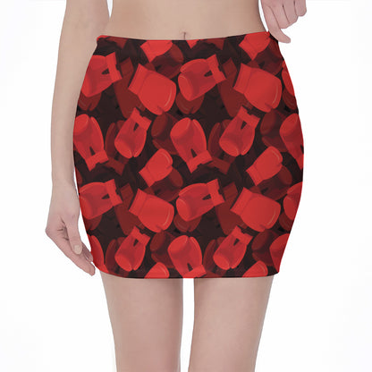 Red Boxing Gloves Pattern Print Pencil Mini Skirt