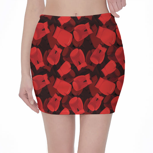 Red Boxing Gloves Pattern Print Pencil Mini Skirt