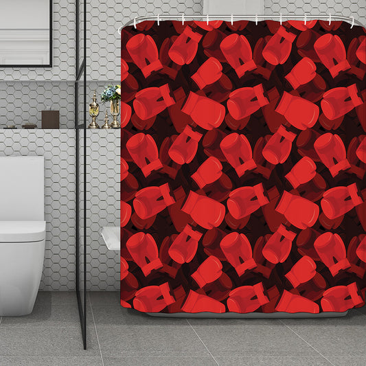 Red Boxing Gloves Pattern Print Polyester Shower Curtain