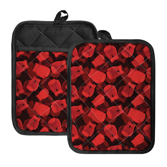 Red Boxing Gloves Pattern Print Pot Holders With Pocket
