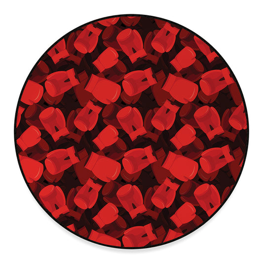 Red Boxing Gloves Pattern Print Round Floor Mat
