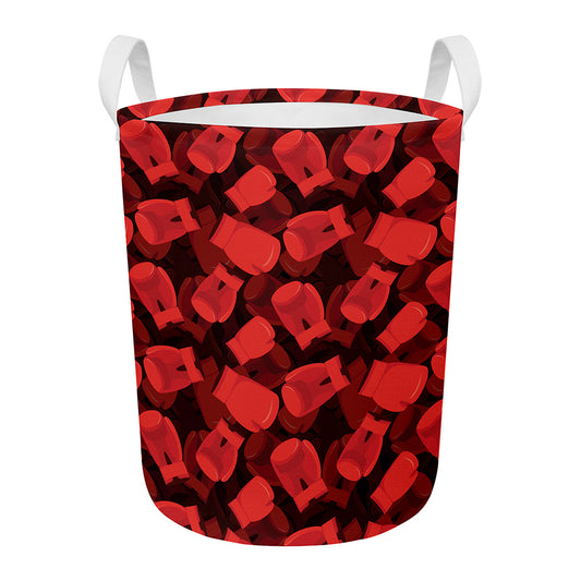Red Boxing Gloves Pattern Print Round Laundry Basket