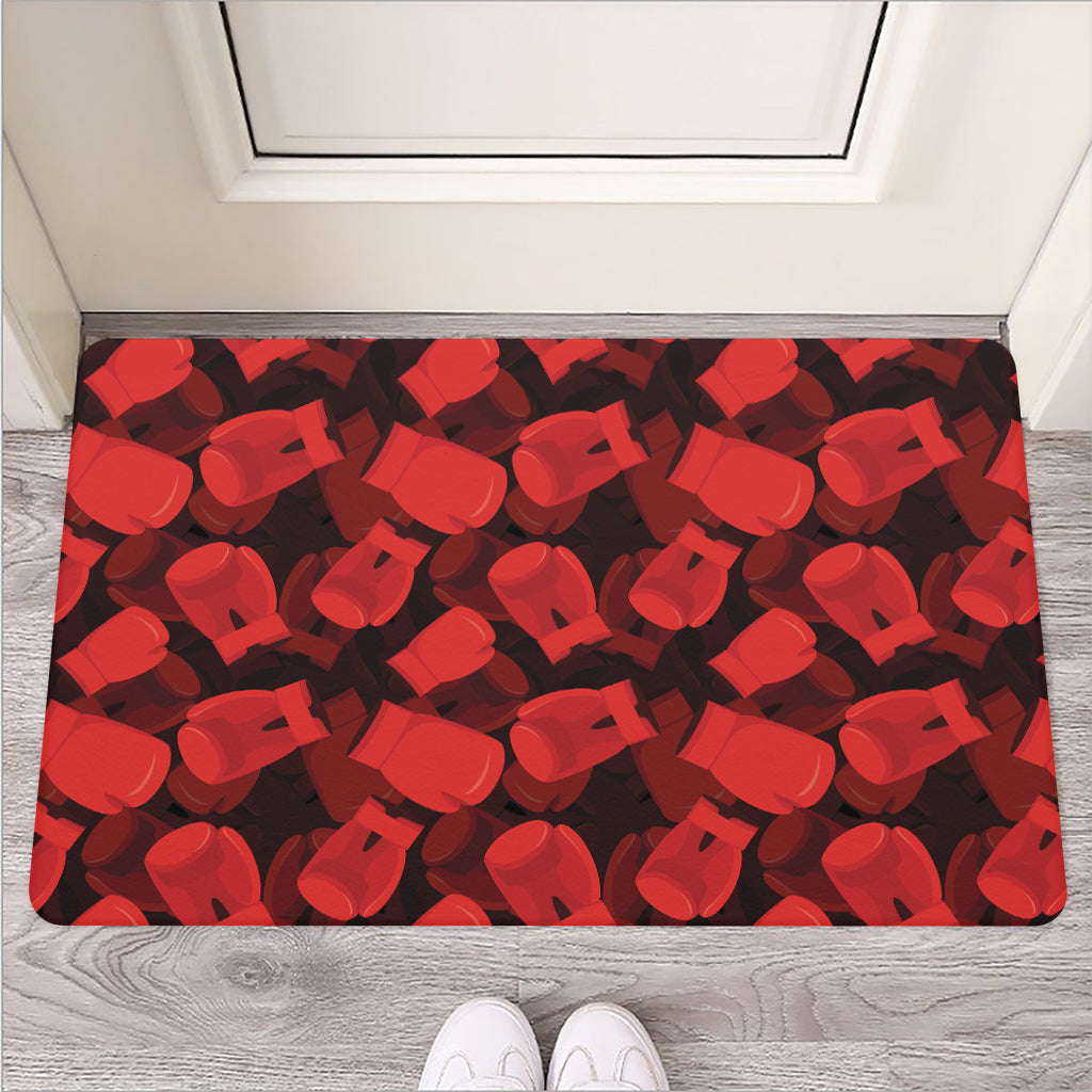 Red Boxing Gloves Pattern Print Rubber Doormat