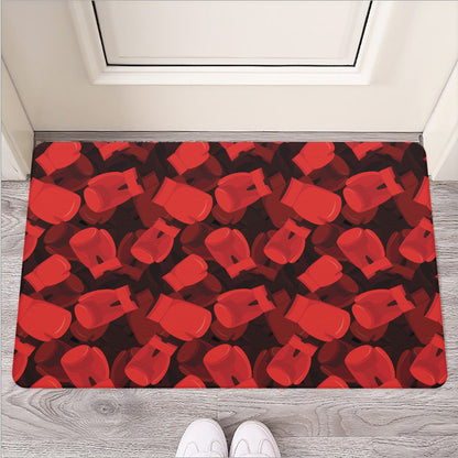 Red Boxing Gloves Pattern Print Rubber Doormat