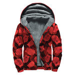Red Boxing Gloves Pattern Print Sherpa Lined Zip Up Hoodie