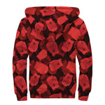 Red Boxing Gloves Pattern Print Sherpa Lined Zip Up Hoodie