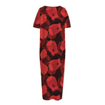 Red Boxing Gloves Pattern Print Short Sleeve Long Nightdress