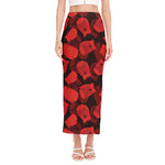 Red Boxing Gloves Pattern Print Side Slit Maxi Skirt