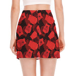 Red Boxing Gloves Pattern Print Side Slit Mini Skirt
