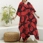 Red Boxing Gloves Pattern Print Silk V-Neck Kaftan Dress