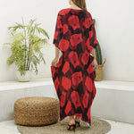 Red Boxing Gloves Pattern Print Silk V-Neck Kaftan Dress