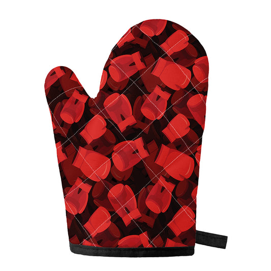 Red Boxing Gloves Pattern Print Single Oven Mitt