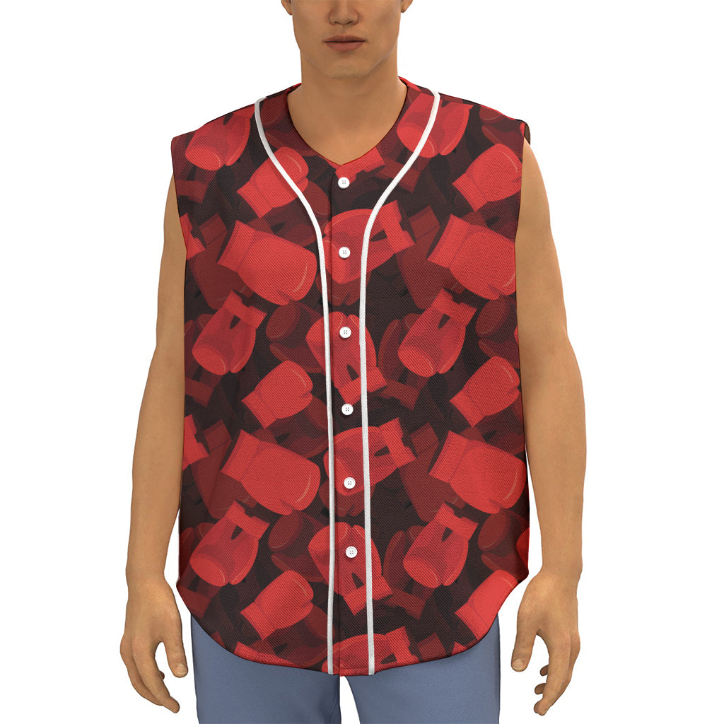 Red Boxing Gloves Pattern Print Sleeveless Baseball Jersey