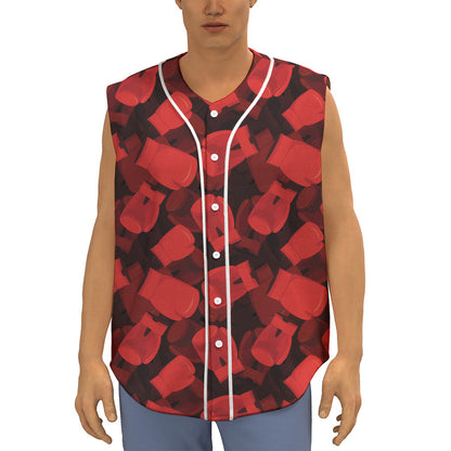 Red Boxing Gloves Pattern Print Sleeveless Baseball Jersey