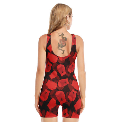 Red Boxing Gloves Pattern Print Sleeveless One Piece Swimsuit