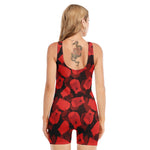 Red Boxing Gloves Pattern Print Sleeveless One Piece Swimsuit