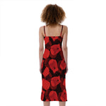 Red Boxing Gloves Pattern Print Slim Fit Midi Cami Dress