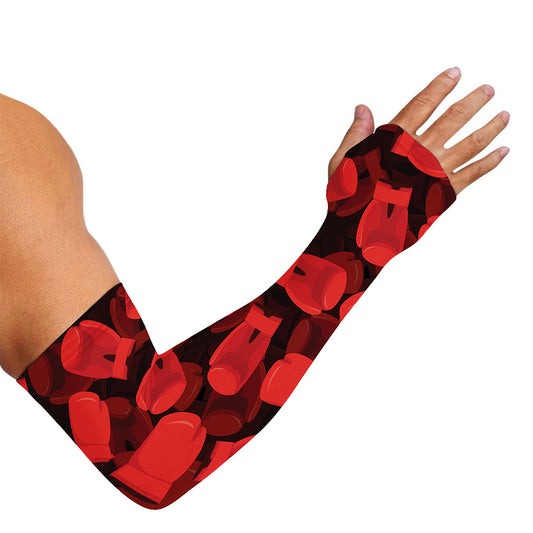 Red Boxing Gloves Pattern Print Sun Protection Arm Sleeves