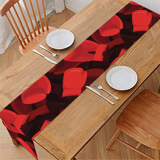 Red Boxing Gloves Pattern Print Table Runner