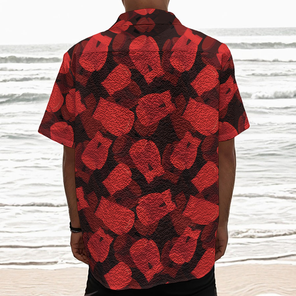 Red Boxing Gloves Pattern Print Textured Short Sleeve Shirt