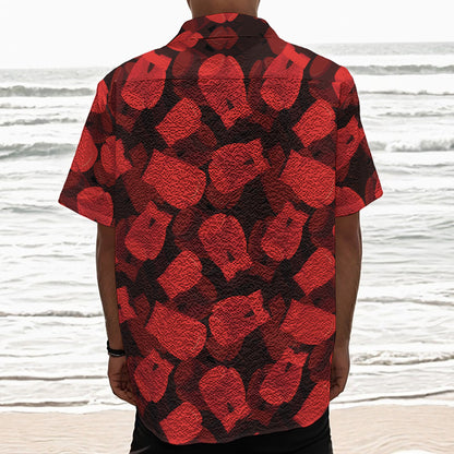 Red Boxing Gloves Pattern Print Textured Short Sleeve Shirt
