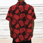Red Boxing Gloves Pattern Print Textured Short Sleeve Shirt