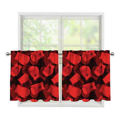 Red Boxing Gloves Pattern Print Tier Curtains