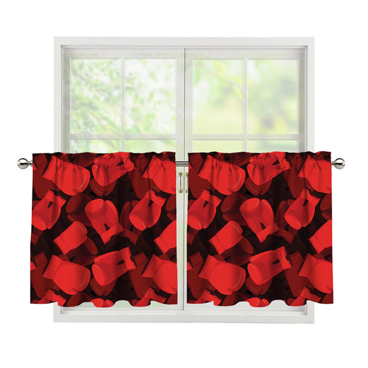 Red Boxing Gloves Pattern Print Tier Curtains