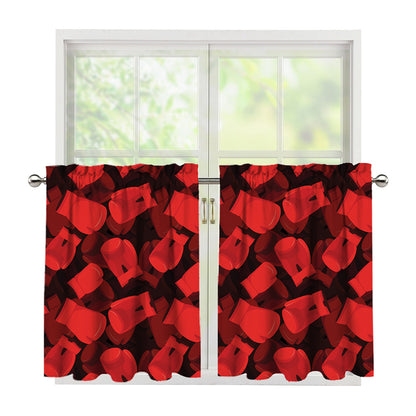 Red Boxing Gloves Pattern Print Tier Curtains