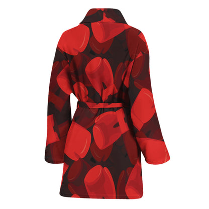 Red Boxing Gloves Pattern Print Women's Bathrobe