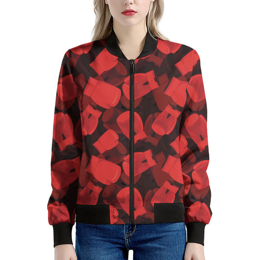 Red Boxing Gloves Pattern Print Women's Bomber Jacket