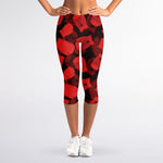 Red Boxing Gloves Pattern Print Women's Capri Leggings